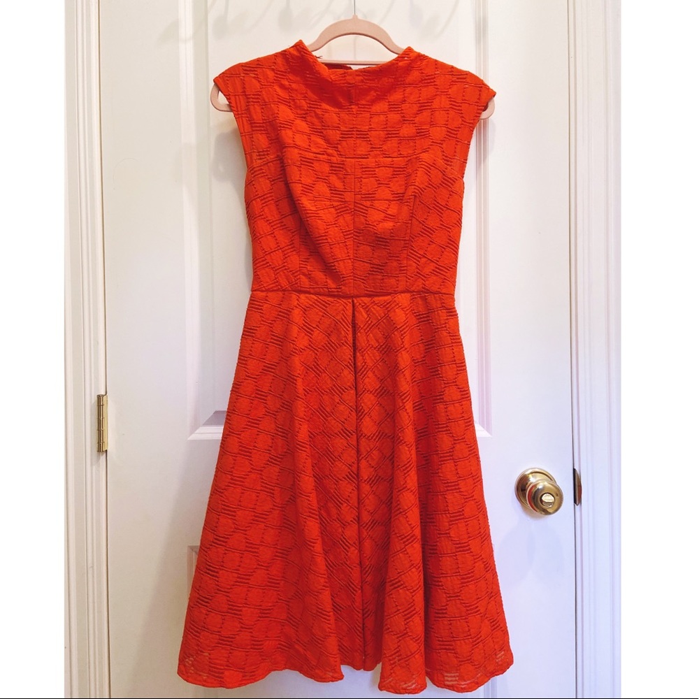 Milly of New York Orange Eyelet Fit & Flare Dress